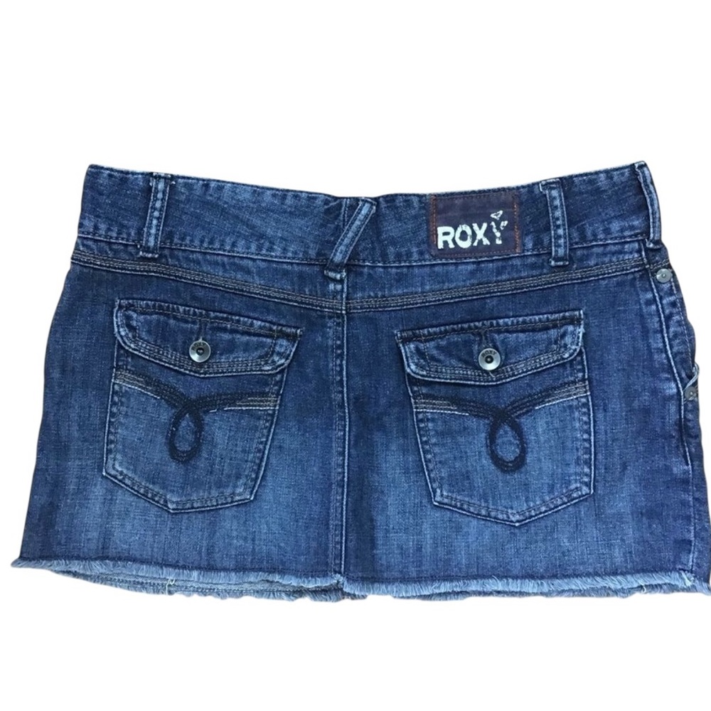 ROXY mini jeans skirt size 9 Sexy low rise dark blue stretchy denim side pockets
